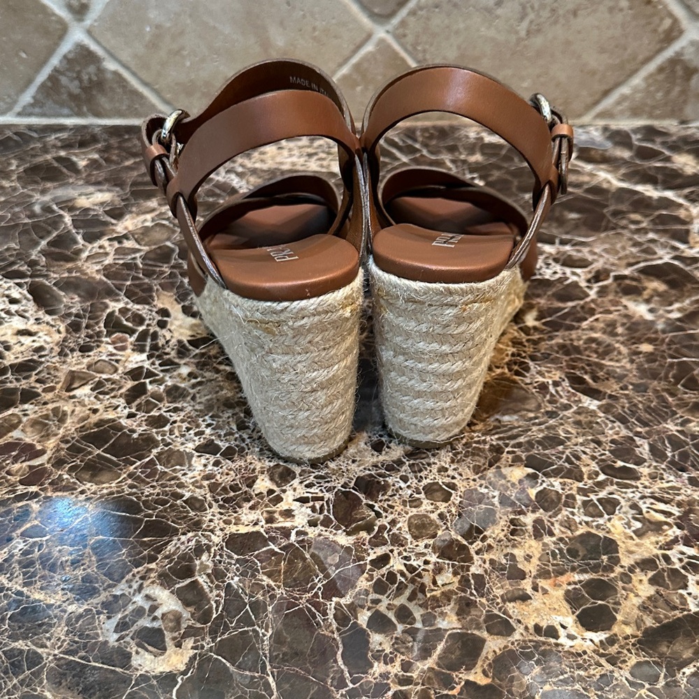 Prada Brown Leather Crisscross Espadrille Wedges with Ankle Strap. Size 8 - Picture 4 of 6